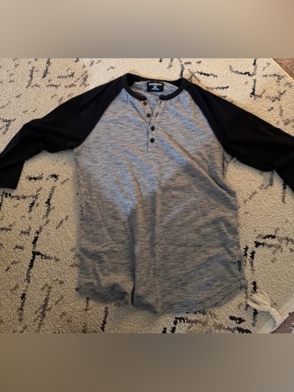 Express Two-Tone Gray Heather & Black Raglan Henley